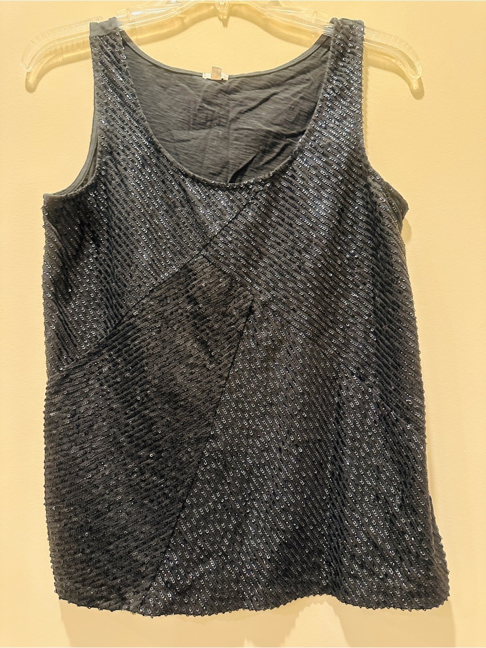 J.Crew Women Scoop Neck Sequin Tank Top XS Metallic Black Geometric Glam Party